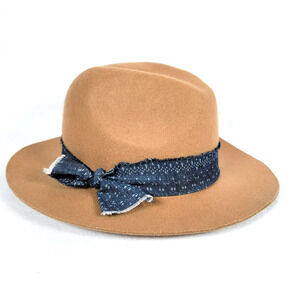 Free People Womens Wool Felt Fedora Ribbon Bow Outdoor Hat Brown One Size Boho